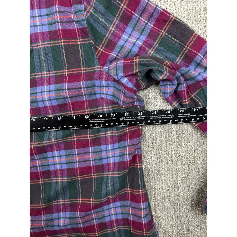 LL Bean Flannel Plaid Shirt Relaxed Fit Womens XL Green Purple Cabincore - Picture 4 of 11